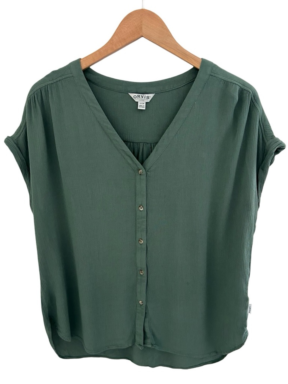 Orvis Short Sleeve Button Front Blouse Green Size Small